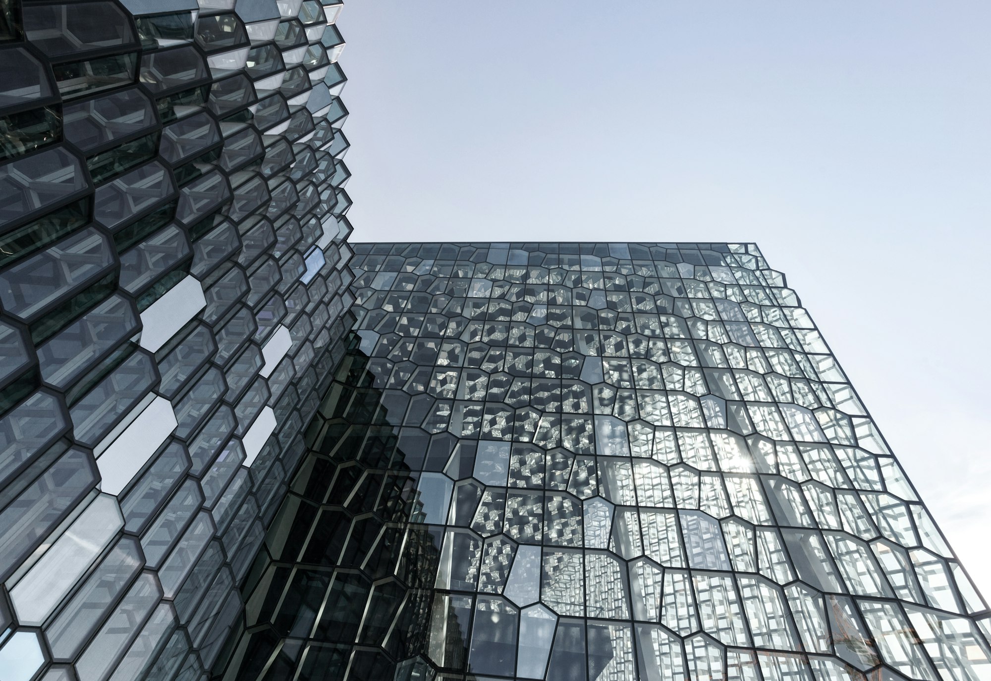 Faceted glass facade of a modern building